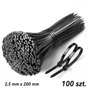 DK 255 - opaska zaciskowa 2,5 mm x 200 mm - czarna - 100 szt.